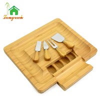 mini Bamboo Cheese Board with cover Set, rectangular Wood Platter and Serving Meat Board with Drawer with 4 Stainless