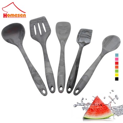 Homesen 5 piece kitchen utensil with marbling printing, 5 piece silicone cooking utensil set